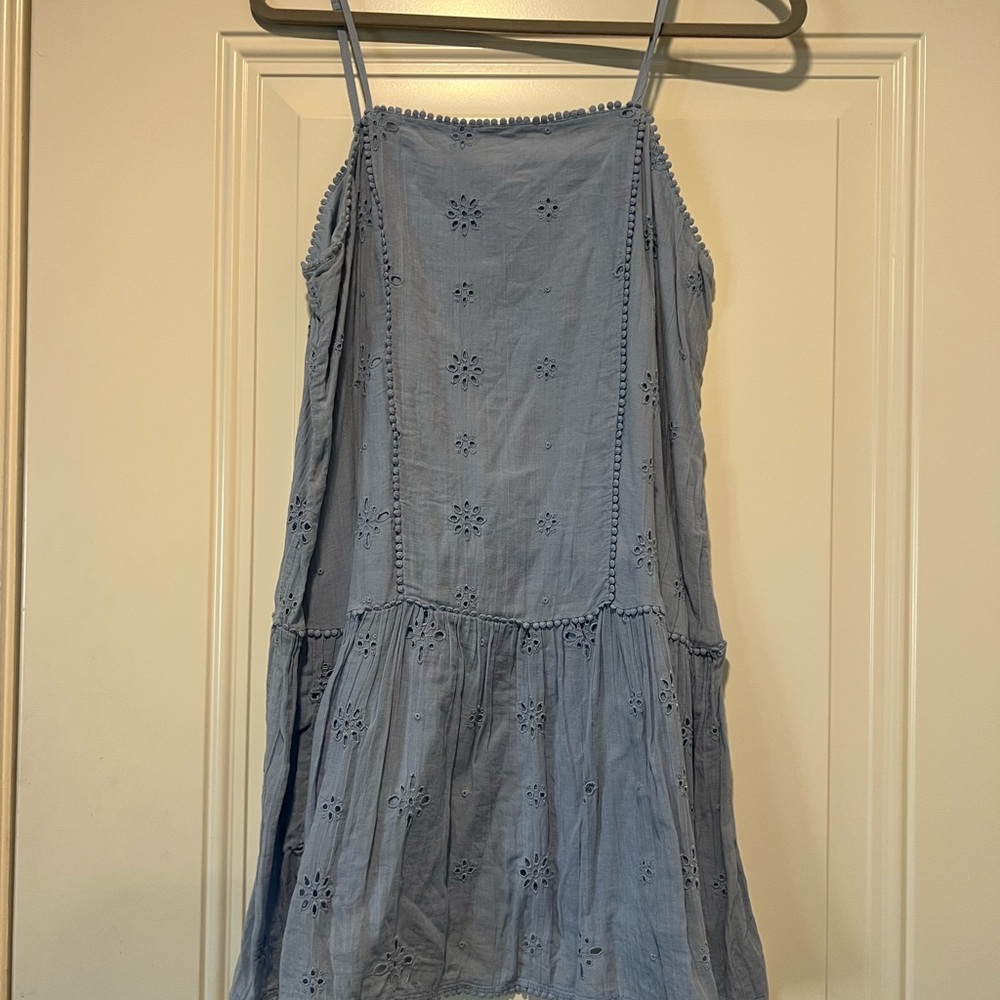 aerie Light Blue Eyelet Tiered Mini Dress